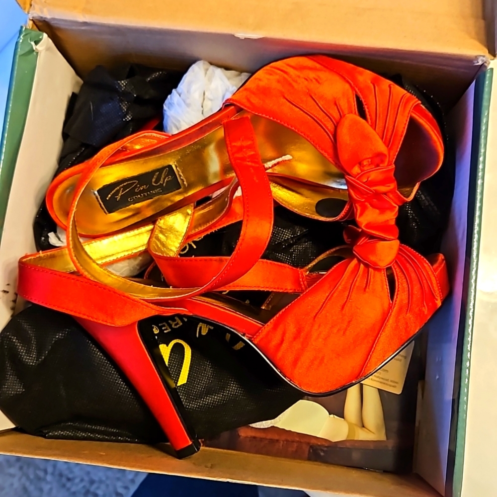 Pinup Couture Red Satin Bettie Peep Toe heels